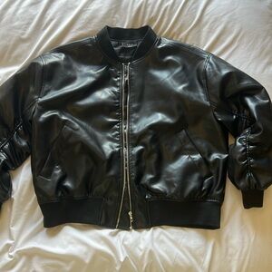 Faux Leather Bomber Jacket